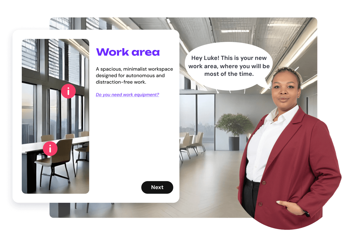 Woman from waist up in a suit looking forward talking