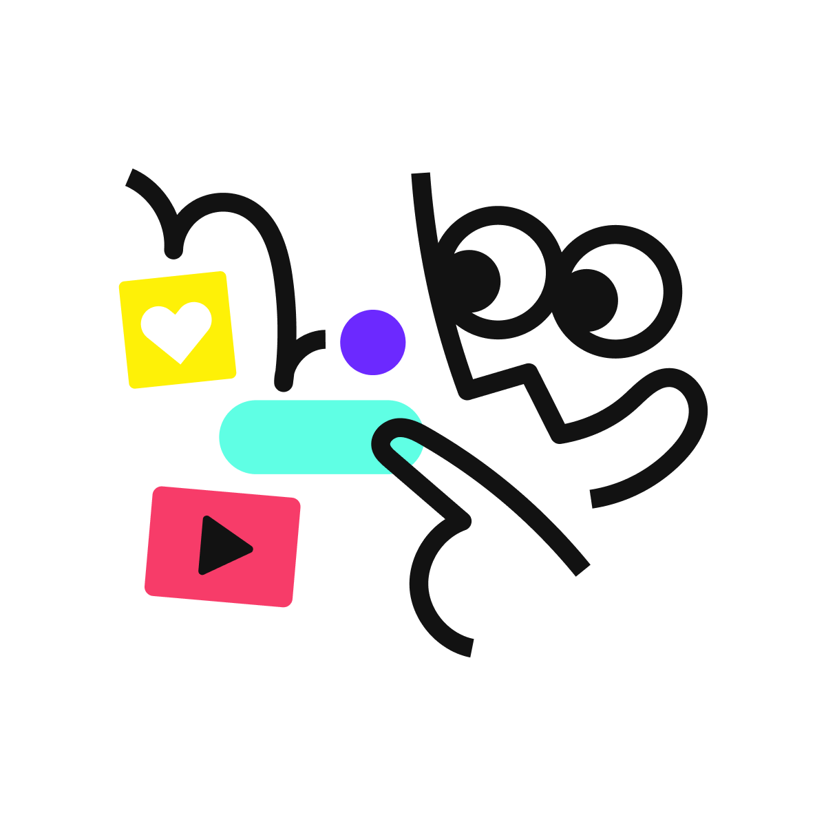Composición de ojo rodeado de iconos de imágenes para ilustrar el método de Genially, la comunicación visual interactiva