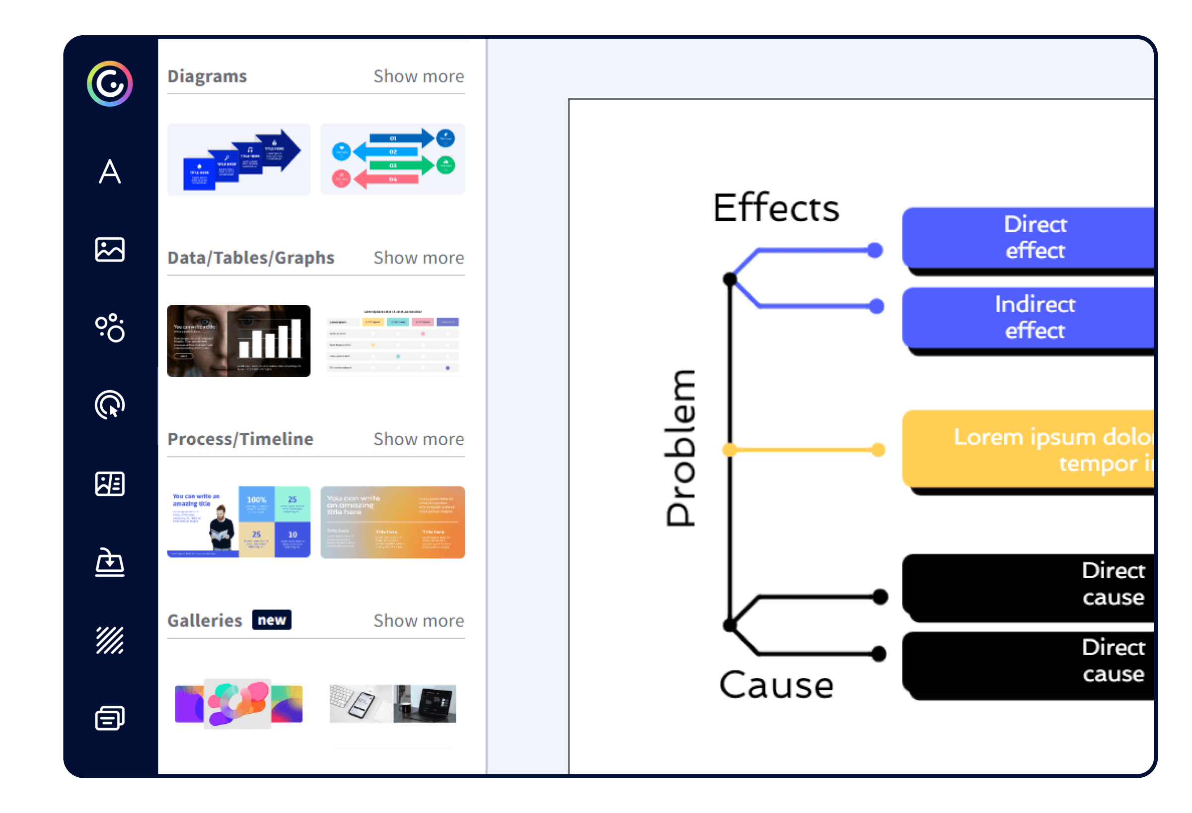 the Genially editor with a diagram