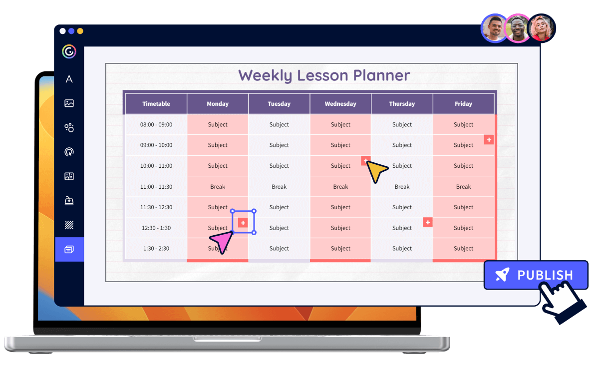 Steps for creating and publishing an online class schedule template